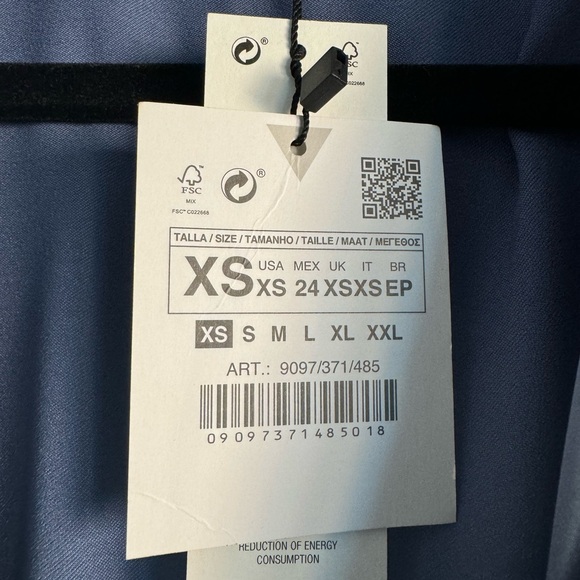 Zara Satin Mini Dress with long sleeves. New with tags XS, light blue - Picture 10 of 14